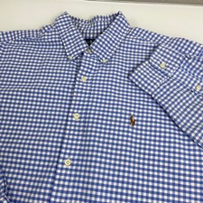 Ralph Lauren Mens XL Blue Gingham Button Down Shirt Classic Fit Cotton Preppy