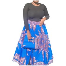 Women  s African Dashiki Print Maxi Skirt with Matching Purse   One Size  Cotton