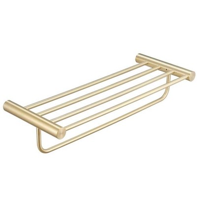 BWE 5-Towel Rack Wall-Mount 24 in. Brushed Gold with Shelves
