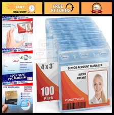 Clear ID Badge Holders - 4x3 Inch, Horizontal, Quick Load, Bulk 100 Pack