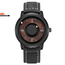 Metal Wood Watch for Men Stainless Steel Mens Quartz Wristwatch Magnetic Bead Po