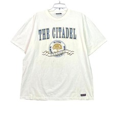 Vintage JanSport T-Shirt Men XL White The Citadel Spellout Crew Neck Made in USA