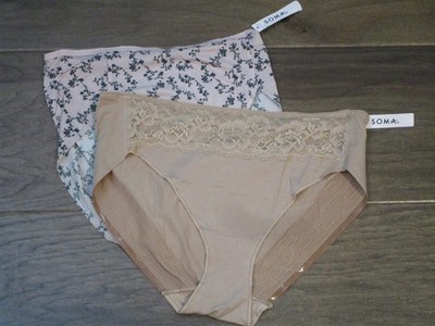 2-PACK SOMA VANISHING EDGE HIGH LEG PANTIES IN PETALS ROSE + AMBER LACE SIZE XL