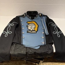 Vintage Trojans Embroidered Marching Band Uniform Blue &  Black Jacket