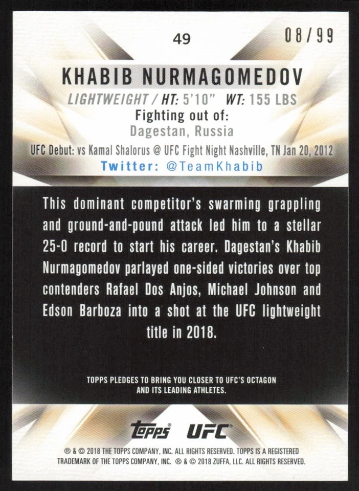 2018 Topps UFC Knockout Blue #49 Khabib Nurmagomedov /99 - Image 2 of 2