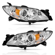 WEELMOTO Pair Headlights Projector For 2004-2009 Mazda 3 Sedan 4-Door Chrome
