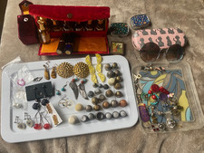 Lot of Assorted Colognes, Lip Stick, Earrings, Thimbles & Sun Glasses