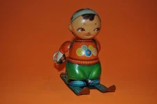 Tin windup Skier,sled,ski 1940's EX Early Chinese 1950's China
