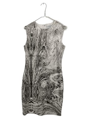 Carmen Marc Valvo Damen Kleid Gr. S Marmor-Print Grau Ärmellos Elegant