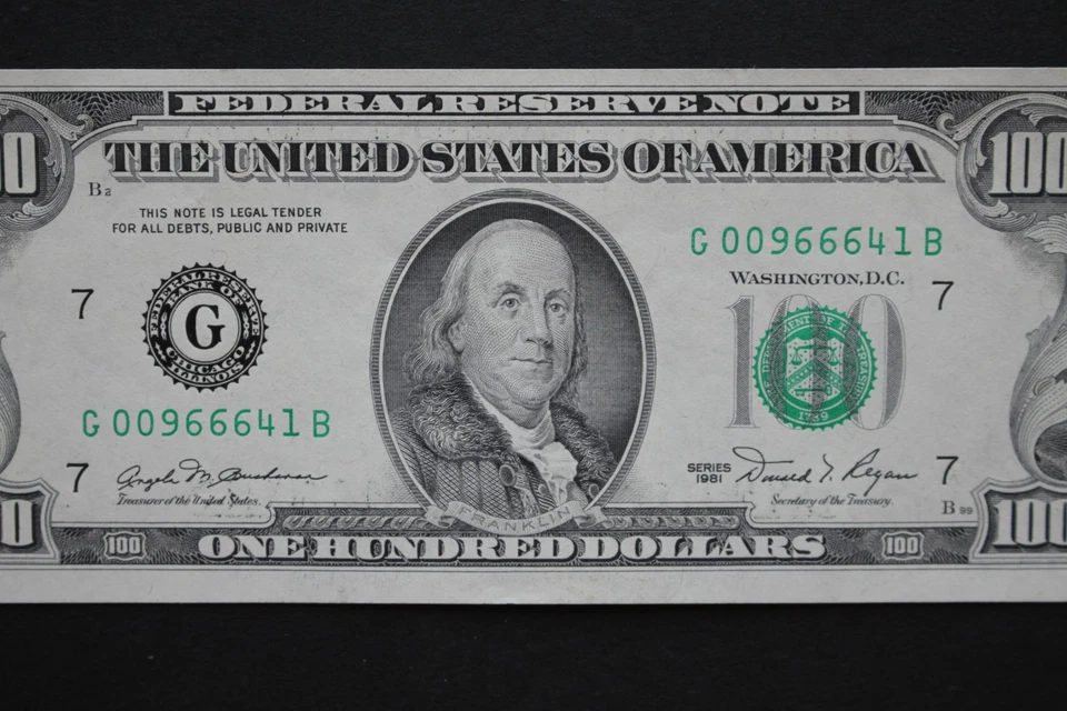 1981 $100 Federal Reserve Note Chicago/F-2169G/UNC/cool serial number/free ship - Image 3 of 4