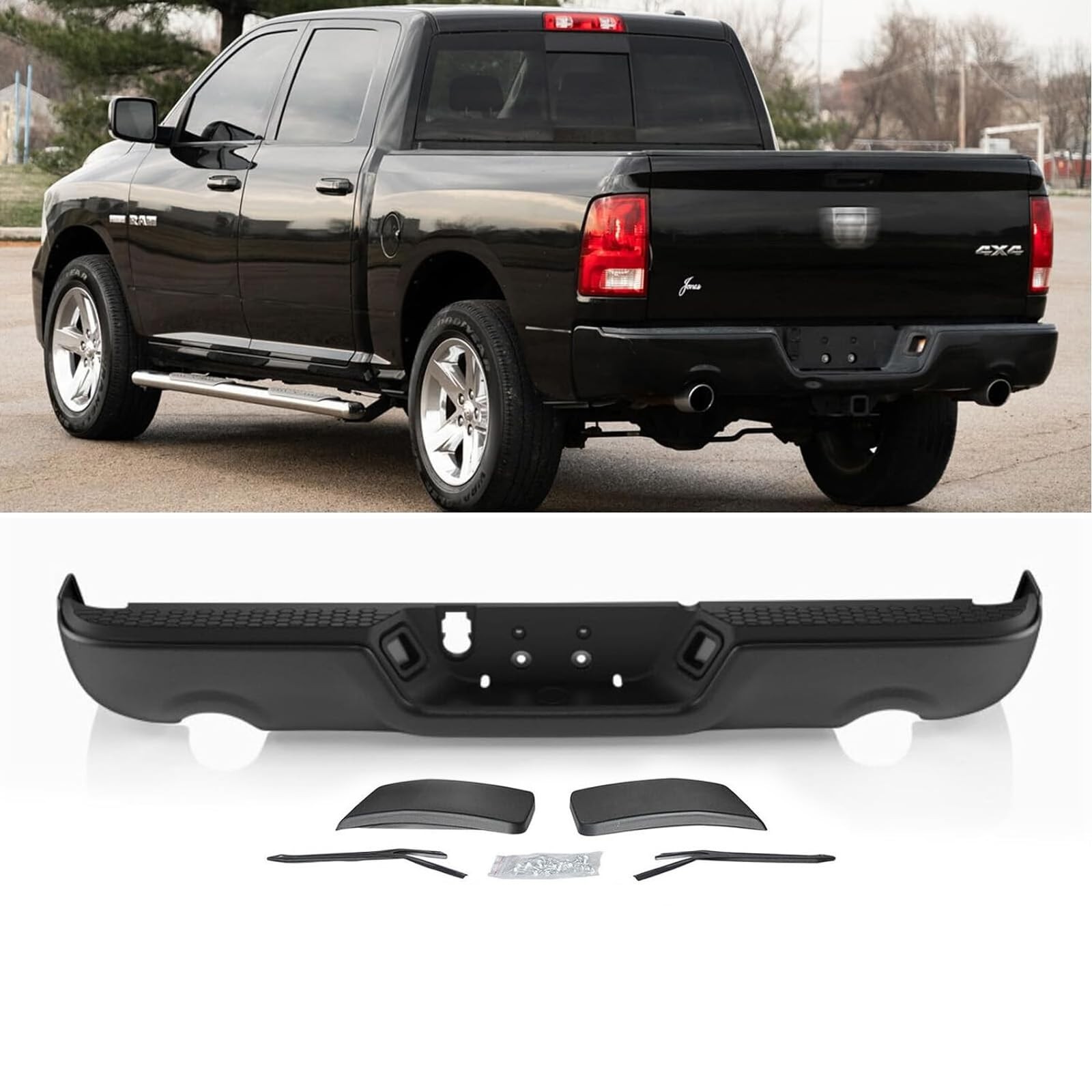 for Dodge Ram 1500 Rear Step Bumper Black Back Bumper Dual Exhaust CH1103123