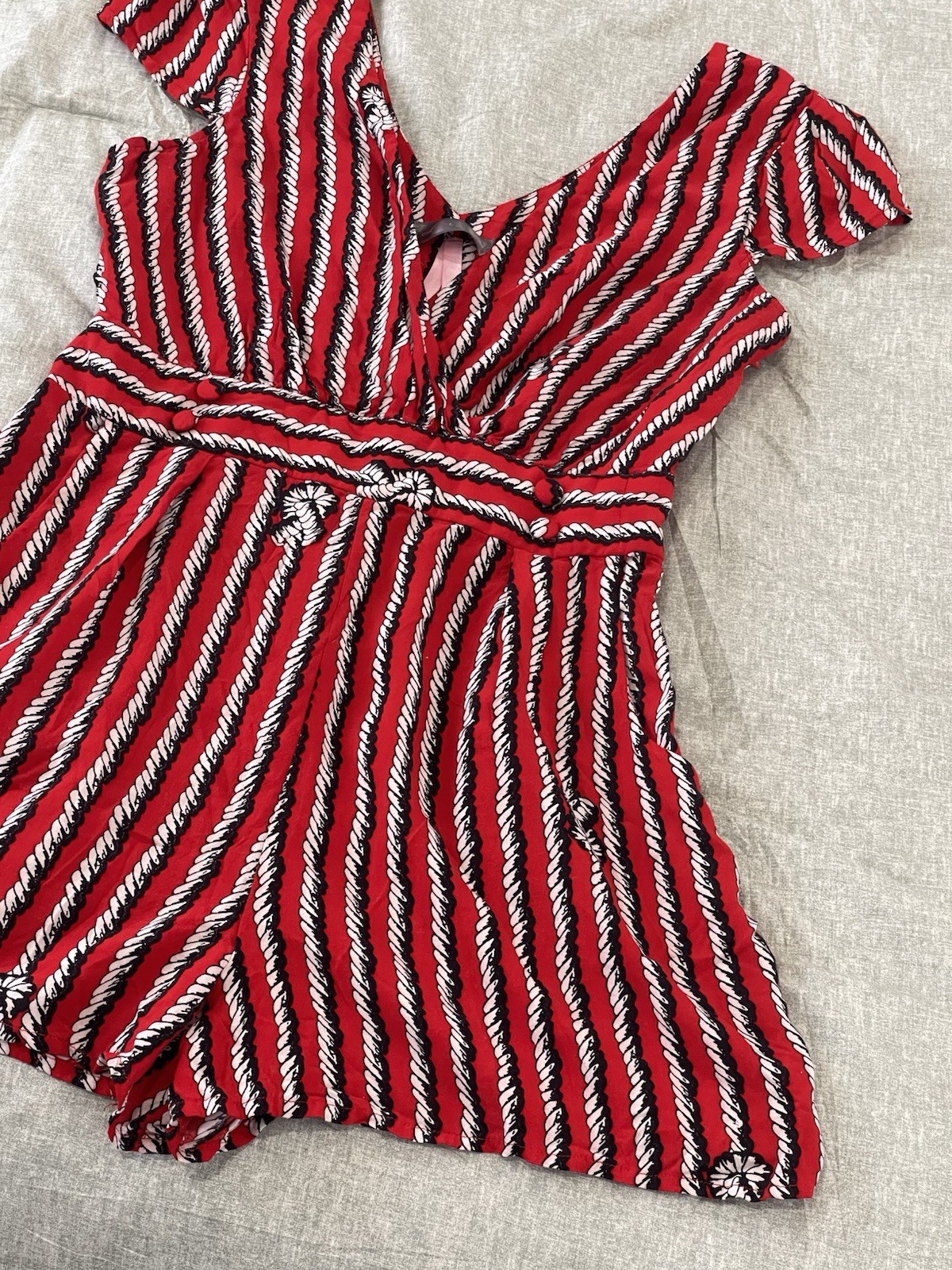 Lipsy London 8 Red/Black/White Rope Striped Romper with Pockets 255 image 3