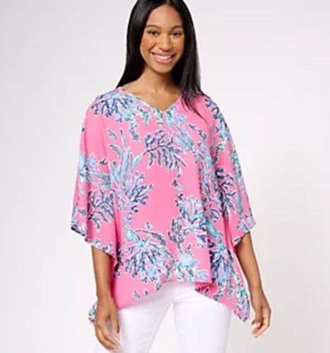 Belle By Kim Gravel Woven Aloha Poncho Coral Reef Size Medium