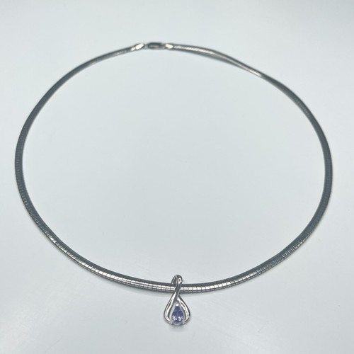 Safi Kilima Necklace Tanzanite Slide Pendant Silver Tone Omega Chain 18"