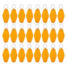 Vintage Motel Keychain, 24 Pack Blank Hotel Key Tag, Clear Orange with Spots
