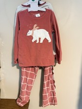 4 Piece Girls Size 5 Polar Bear Pink Mauve PJ Set Pajamas