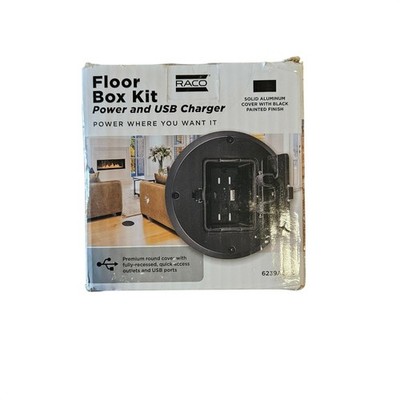 RACO 6239AB Floor Box Kit Power and USB Charger Round Black Aluminum Cover