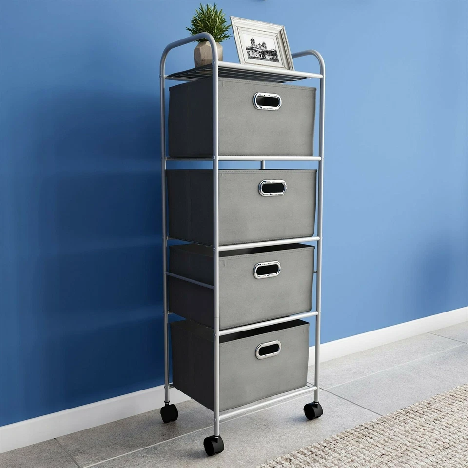 4-Drawer Fabric Dresser Slim Clothes Storage Organizer Rolling Cart for Closet - Image 4 of 4