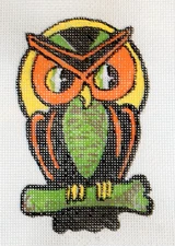 VINTAGE Halloween Ornament Needlepoint Canvas 18 mesh Hand painted Owl