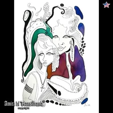 Wall Art Watercolor Painting Drawing 2 Ladies Well Known Artist Celebrity Famous