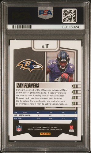 2023 ABSOLUTE ZAY FLOWERS ROOKIE GREEN WAVES /50 SSP RAVENS #111 RC PSA 10 POP 4 - Picture 2 of 7