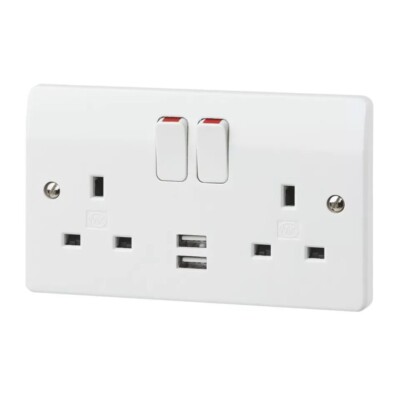 Kaifire Doppia Presa Con 4 Porte USB, Colore Grigio, Presa Schuko