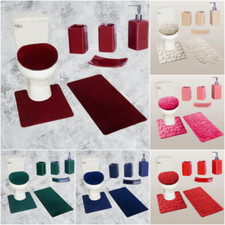 NEW 7PC BATHROOM SET SOFT BATH RUGS LID COVER W/CERAMIC ACCESSORIES SOLID
