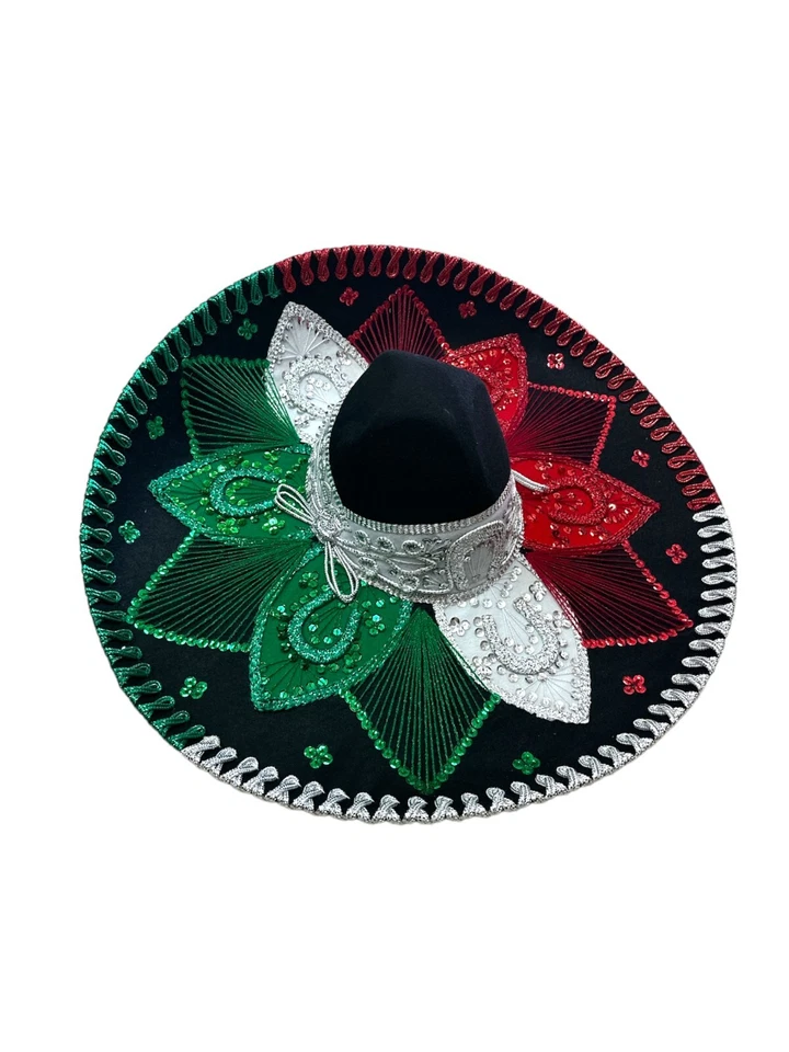 CHAPÉU MARIACHI MEXICANO, CHARRO, SOMBRERO, FANTASIA, 22" TAMANHO ÚNICO, TRICOLOR - Imagem 2 de 4