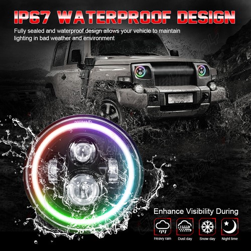 Pair Chrome 7" Round Led Headlights RGB Headlamps for Chevy K5 Blazer 1975-1979 - Picture 3 of 13