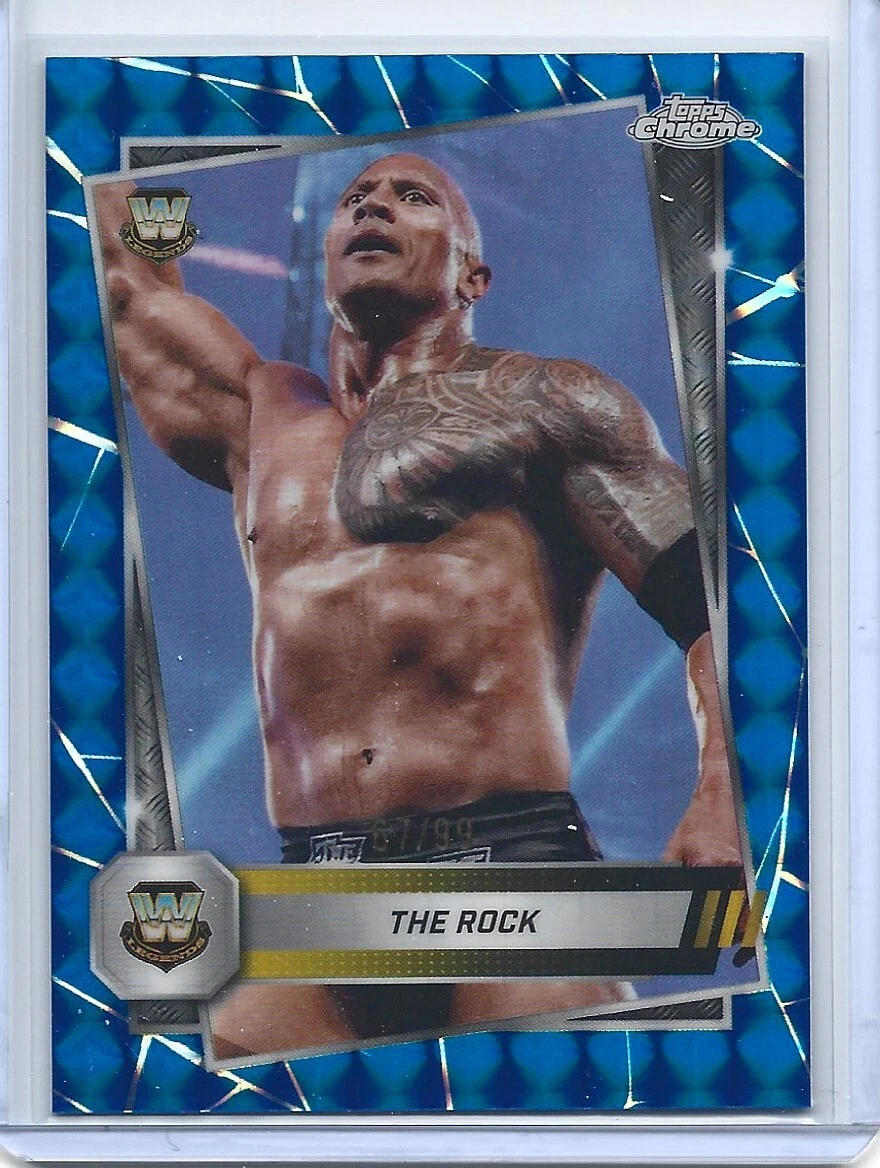 2025 Topps Chrome WWE Blue Geometric Refractor #10 The Rock Legends /99