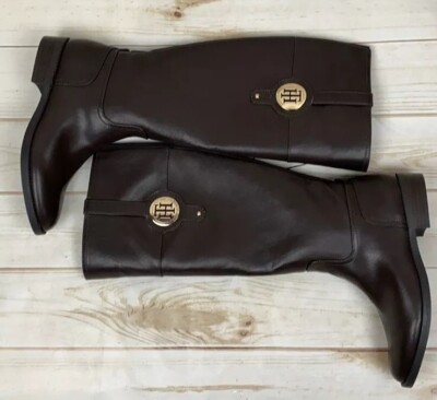 Tommy Hilfiger Twivane Brown Tall Riding Boots Faux Leather $100