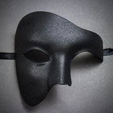 Plain Black Vintage Phantom Masquerade Mask Half Face Venetian Halloween Costume