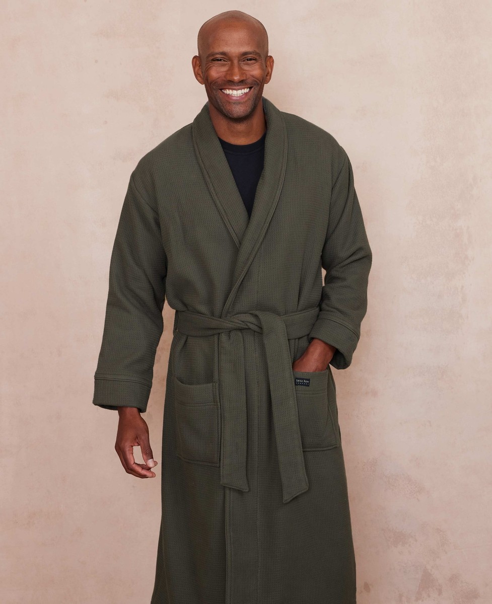 grey cotton waffle dressing gown Savile Row Company Men's With Terry Lining waffle robe