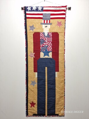 VTG Uncle Sam Handmade Wall Hanging Quilt July 4th Independence Day 56'' x 21.5''