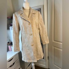 Vintage Espirit Sz Xl Ivory Tapestry Textured Trench Coat Jacquard 0485