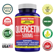 Quercetin 500mg  200 Capsules - Inflammation Relief, Heart & Immune Health