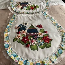 Bathroom Set 2 Pieces Tank And Seat cover. Handmade Paint Floral Colorful