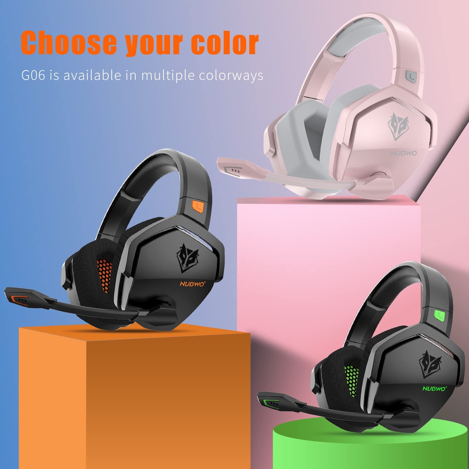 	NUBWO G06 Dual Wireless Gaming Headset with Microphone Orange Wireless+Bluet...