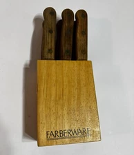 Set Of 6 Farberware Steak Knives W/ Block Lifetime old Homestead Japan 