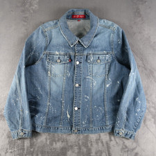 Seven7 Denim Jacket Womens 14 / 16 Blue Jean Logo Distressed Long Sleeves Paints