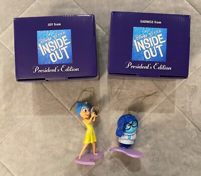 Grolier/Early Moments JOY & SADNESS Disney Ornaments Pixar Inside Out Presidents