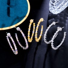 Silver Plated Multicolor Baguette Cubic Zirconia Circle Hoop Earrings for Women