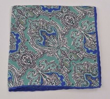 Luciano Barbera NWOT Silk Pocket Square in Seafoam Green/Blue Multi Whimsical