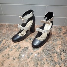 NINE WEST Dannell Mary Jane Pumps High Heels Strap Bows Zip Black SZ 7.5