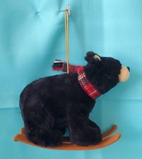 PLUSH BLACK BEAR ON SKIS CHRISTMAS ORNAMENT