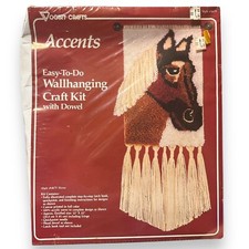 Vintage 1970s Horse Vogart Crafts Latch Hook Wall Hanging w/Dowel Rug
