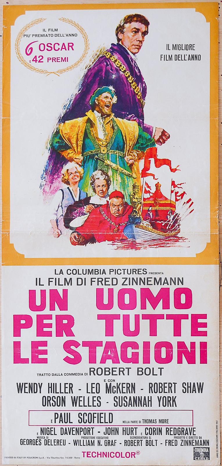 Locandina originale film Un uomo per tutte le stagioni (1967) - Regia di Fred Zinnemann