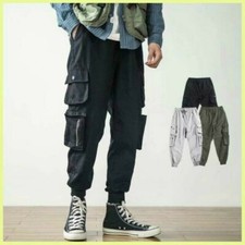 Men Harem Cargo Pants Tapered Multi Pocket 3/4 Trousers Vintage Hippie Casual