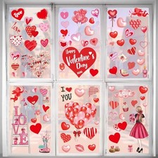 Valentine's Days Window Clings for Glass Window 7 Sheets 127 Pcs Happy Heart