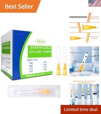 Durable 100 Pack 25 Ga Stainless Steel Dispensing Needles, Individually Packaged